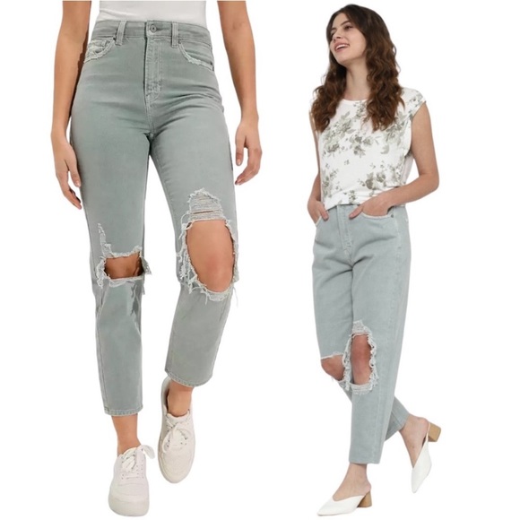 American Eagle Outfitters Denim - 🆕 AE Ripped Mom Straight Jean in Dusty Sage 16 Regular